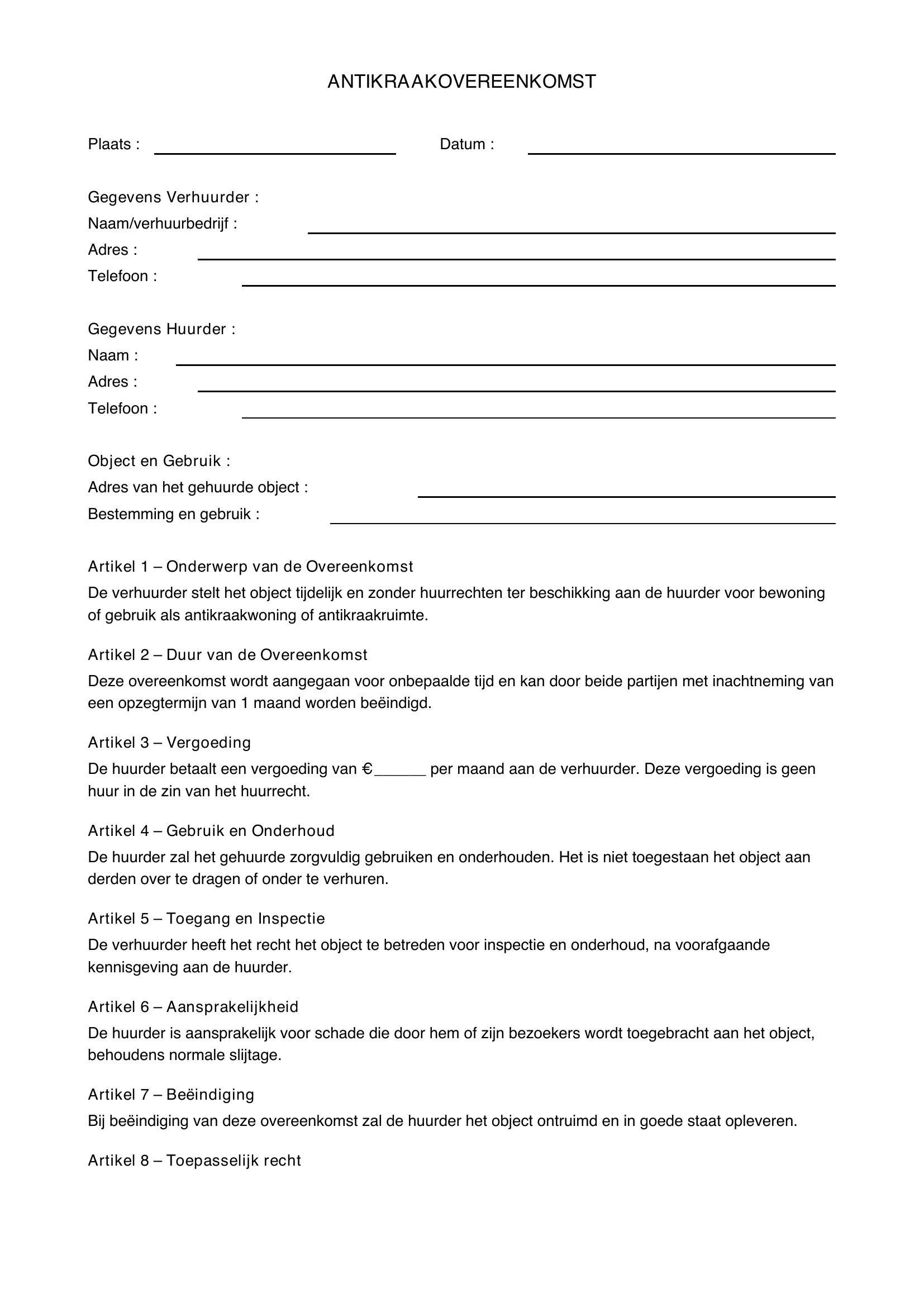 Antikraak Contract