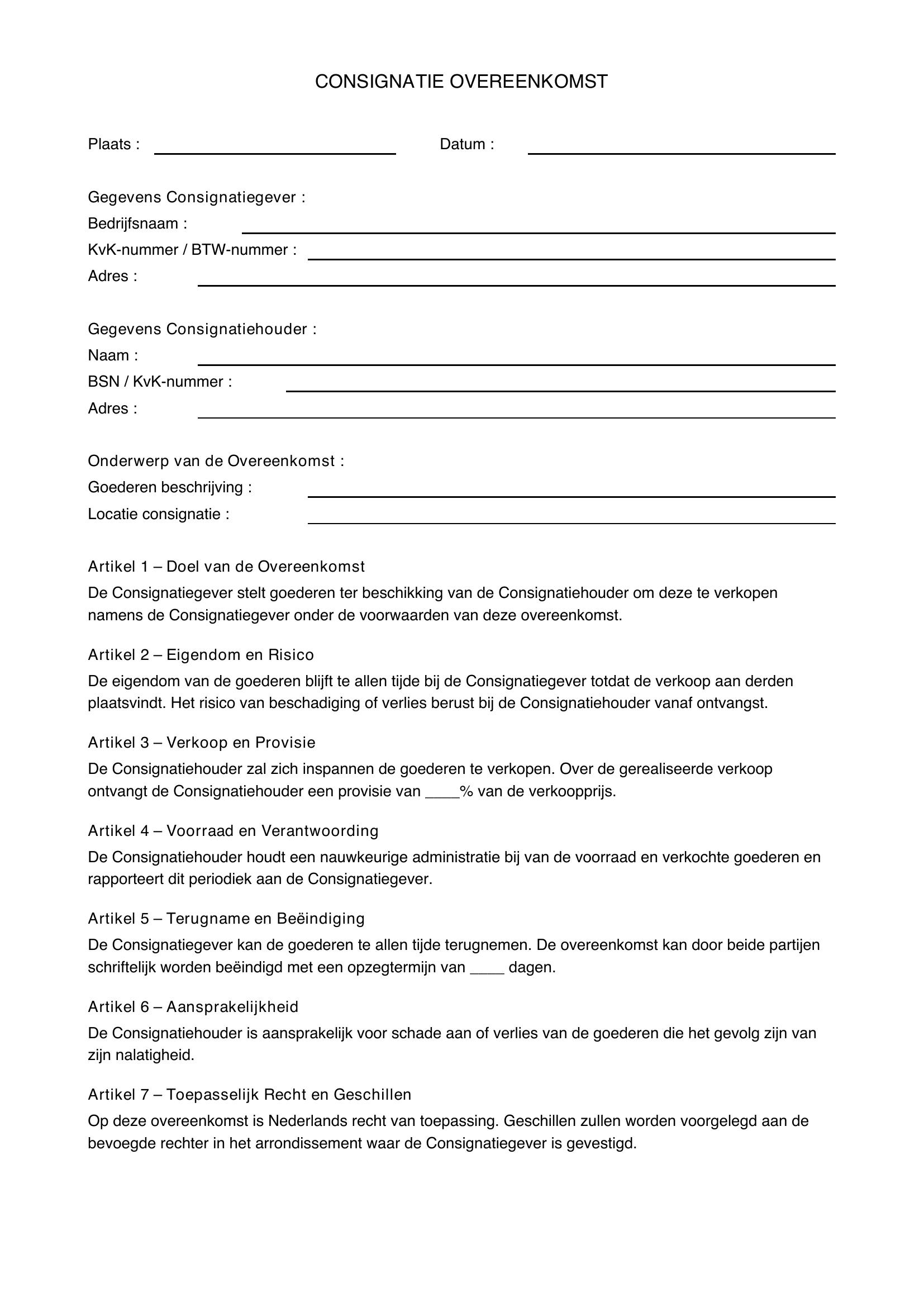 Consignatie Overeenkomst
