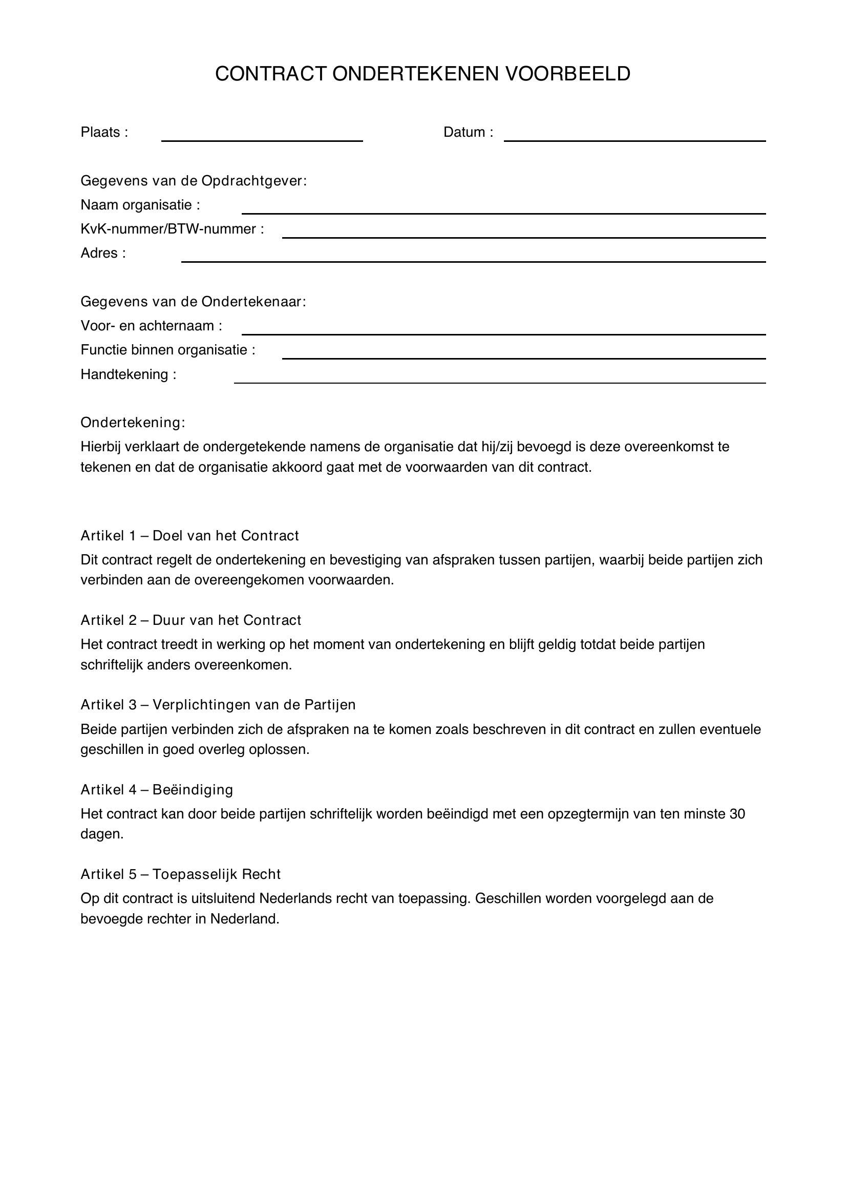 Contract Ondertekenen Voorbeeld