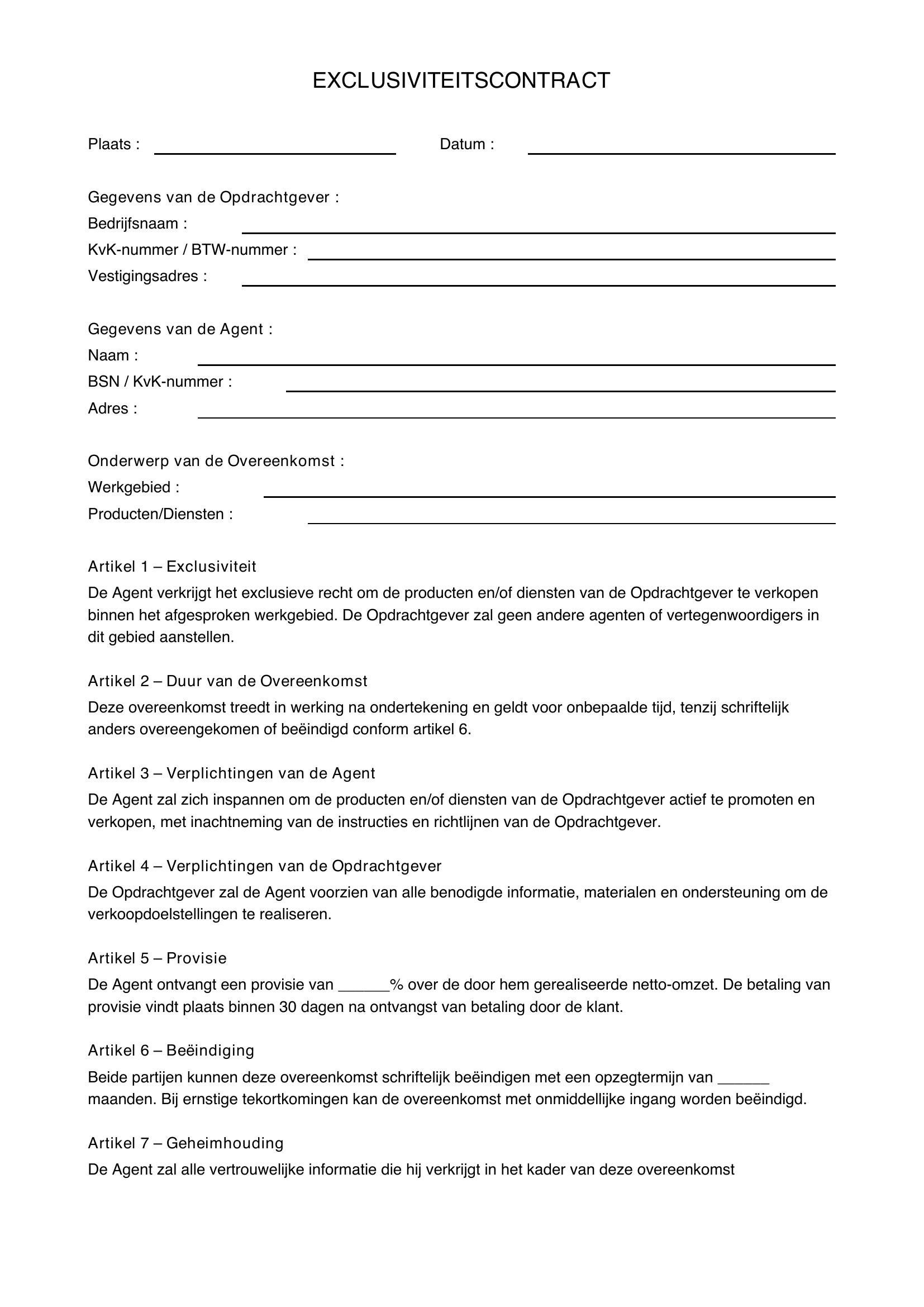 Exclusiviteitscontract