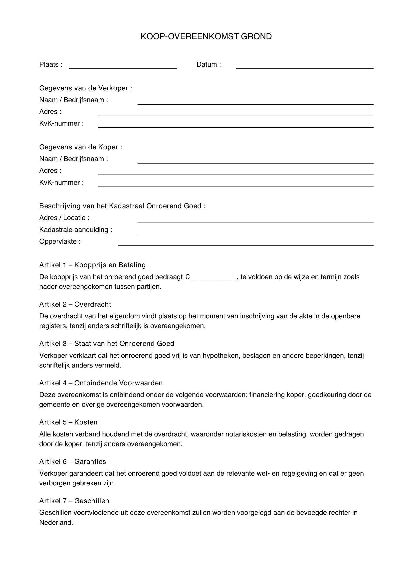 Koopovereenkomst Grond