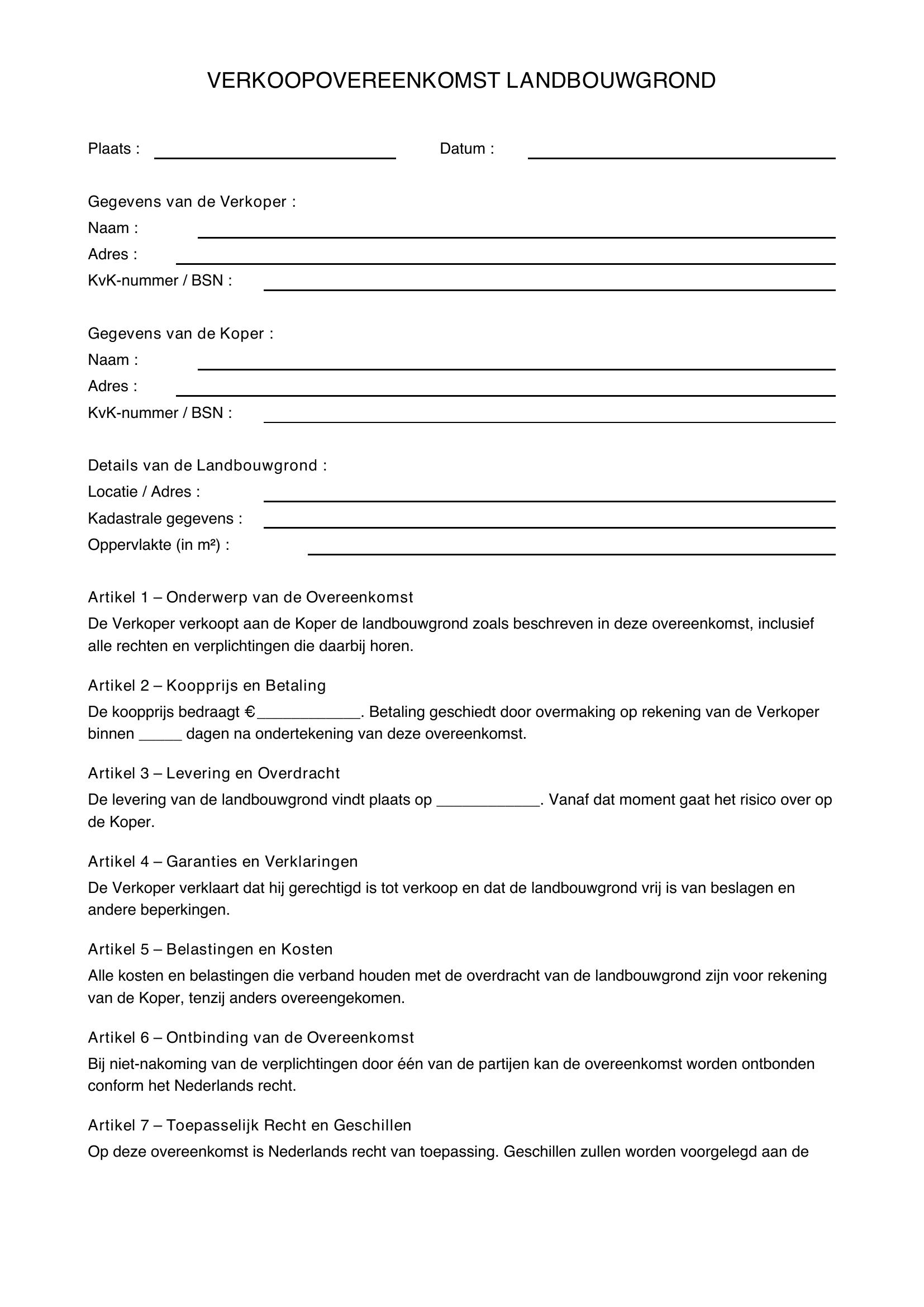 Verkoopovereenkomst Landbouwgrond