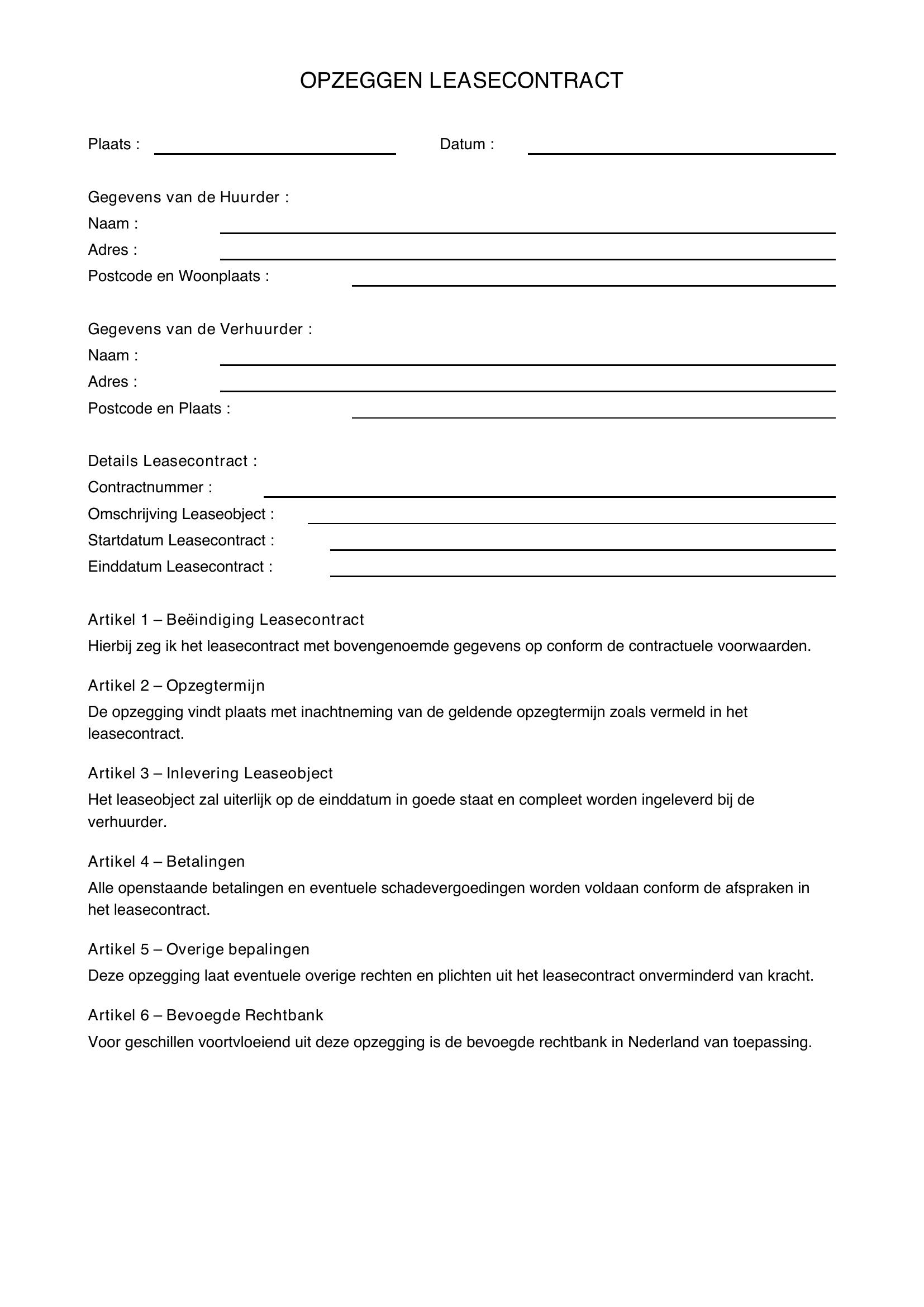 Voorbeeld Opzeggen Leasecontract