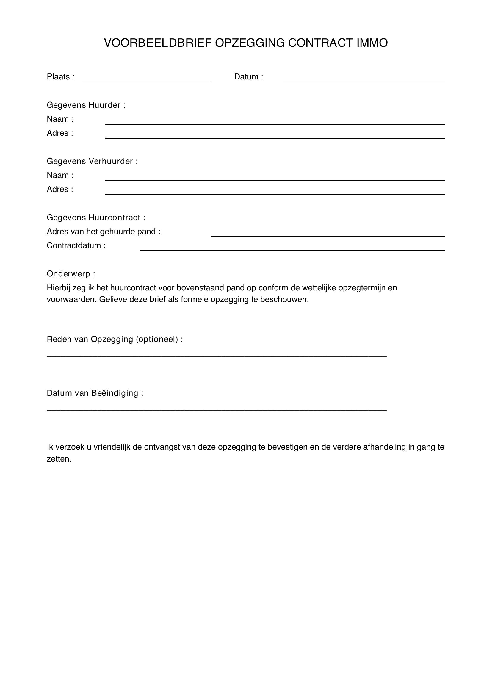 Voorbeeldbrief Opzegging Contract Immo