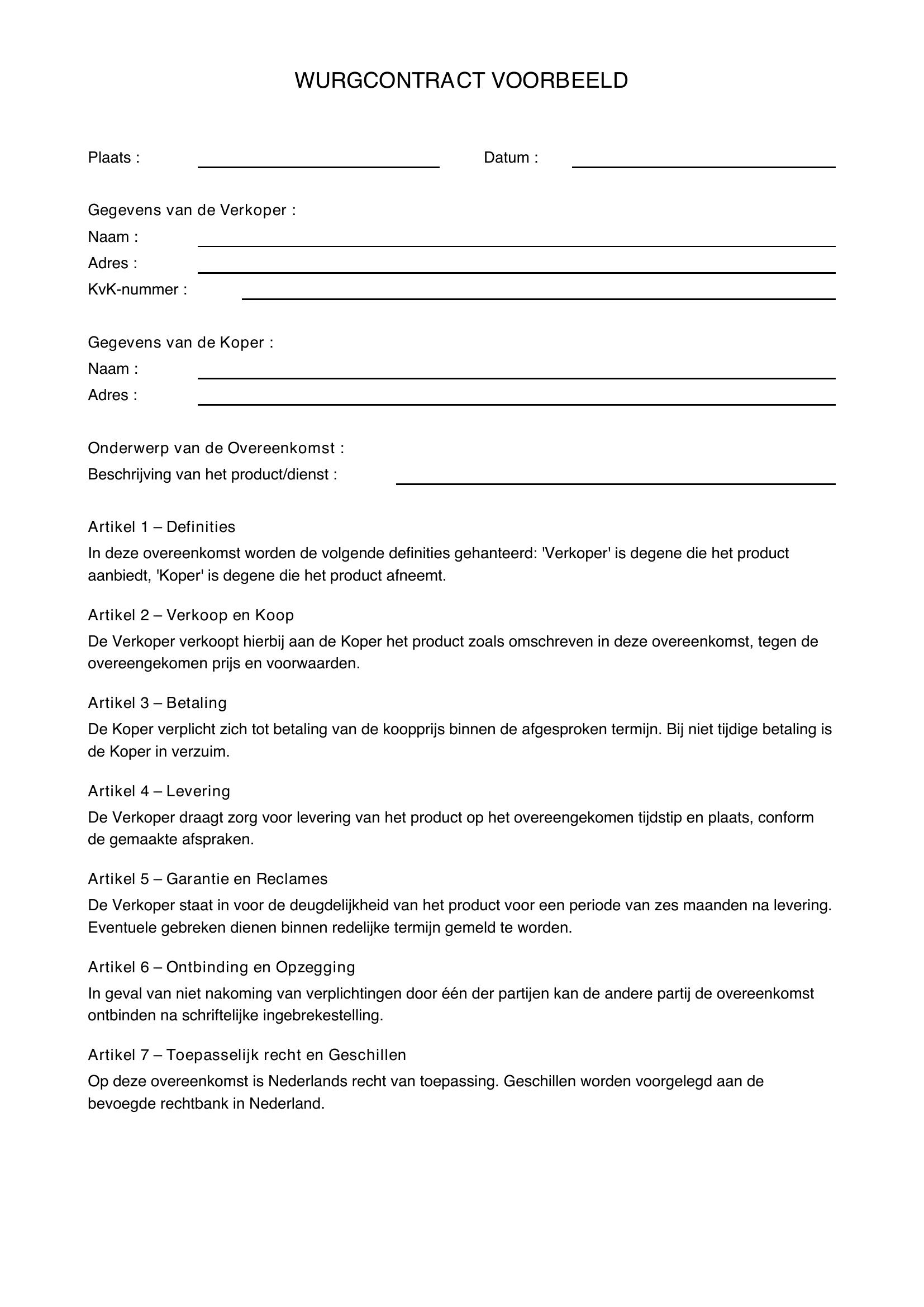 Wurgcontract Voorbeeld